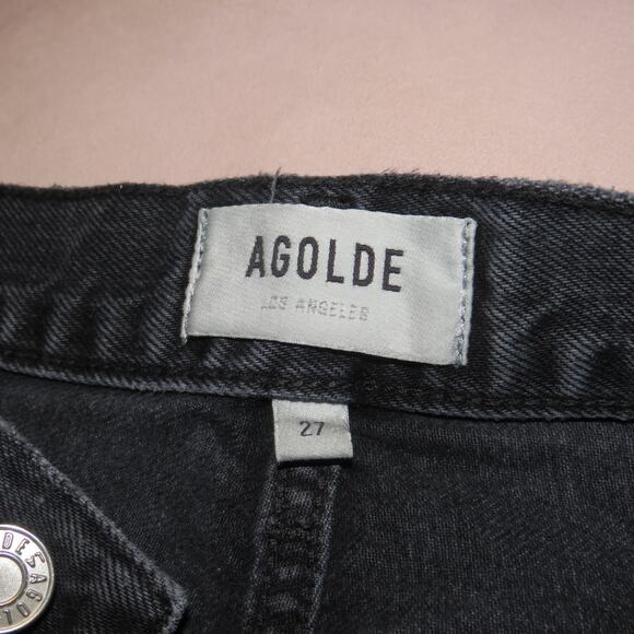 Agolde Black Wash Riley High Rise Distressed Straight Cropped Jeans - Picture 11 of 13